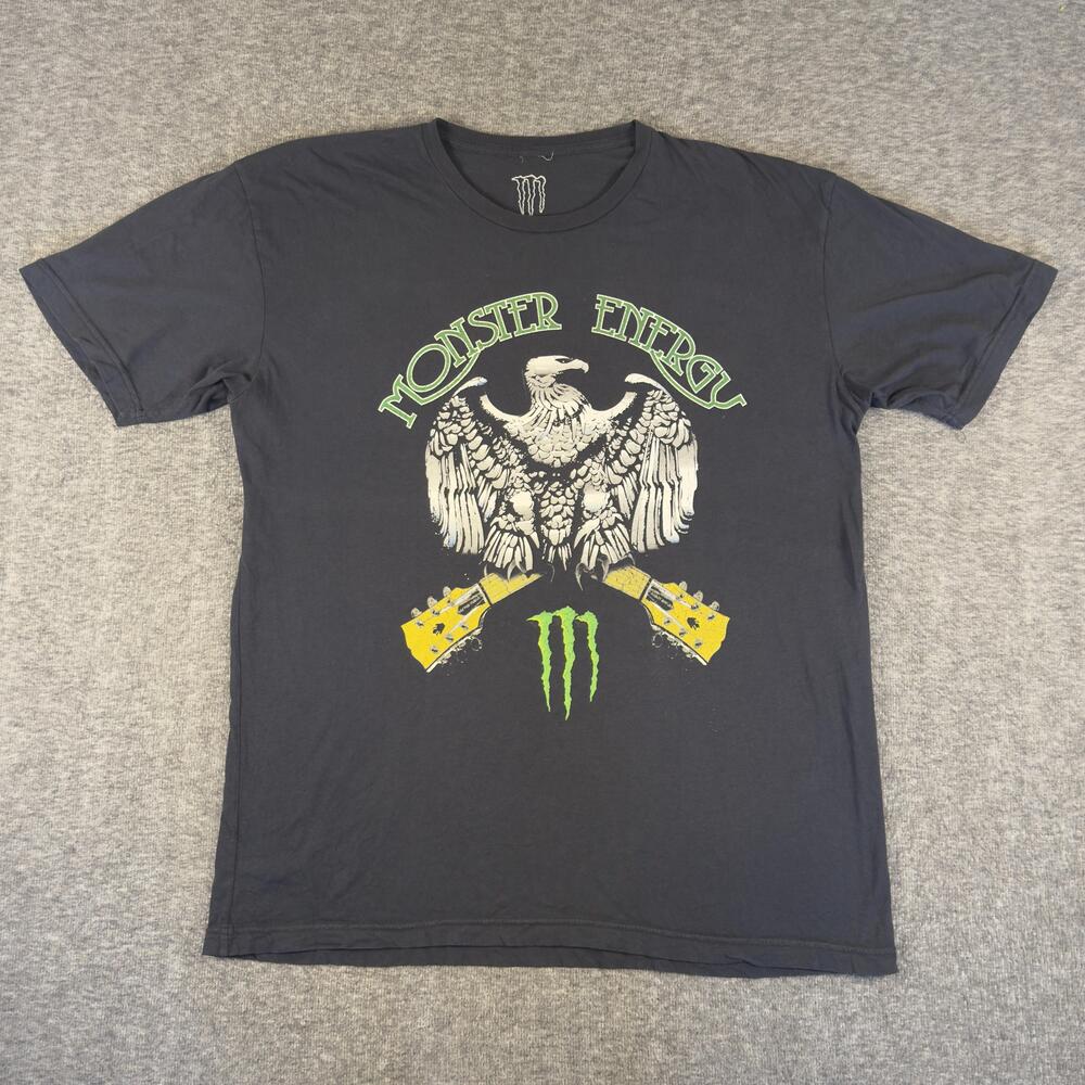 Monster Energy Shirt Mens XL Black Eagle Guitar Graphic Tee T-Shirt Rock Music